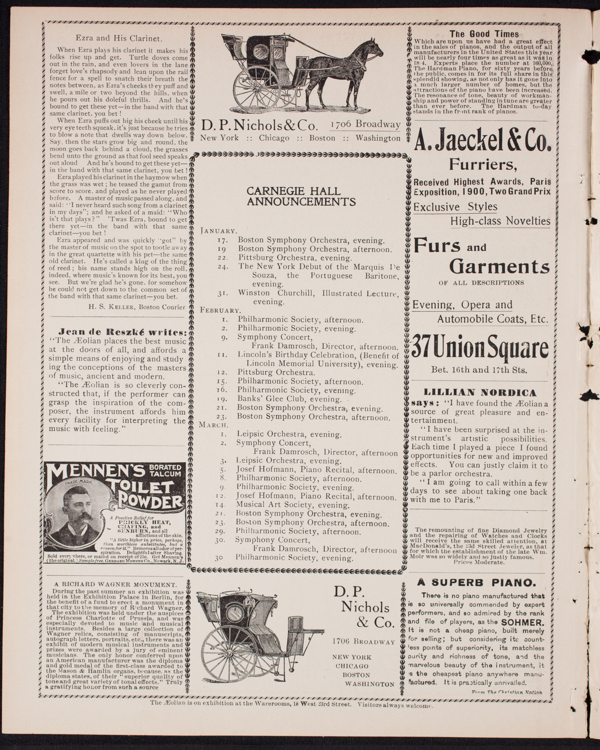 Enrico Toselli, Piano, January 15, 1901, program page 2