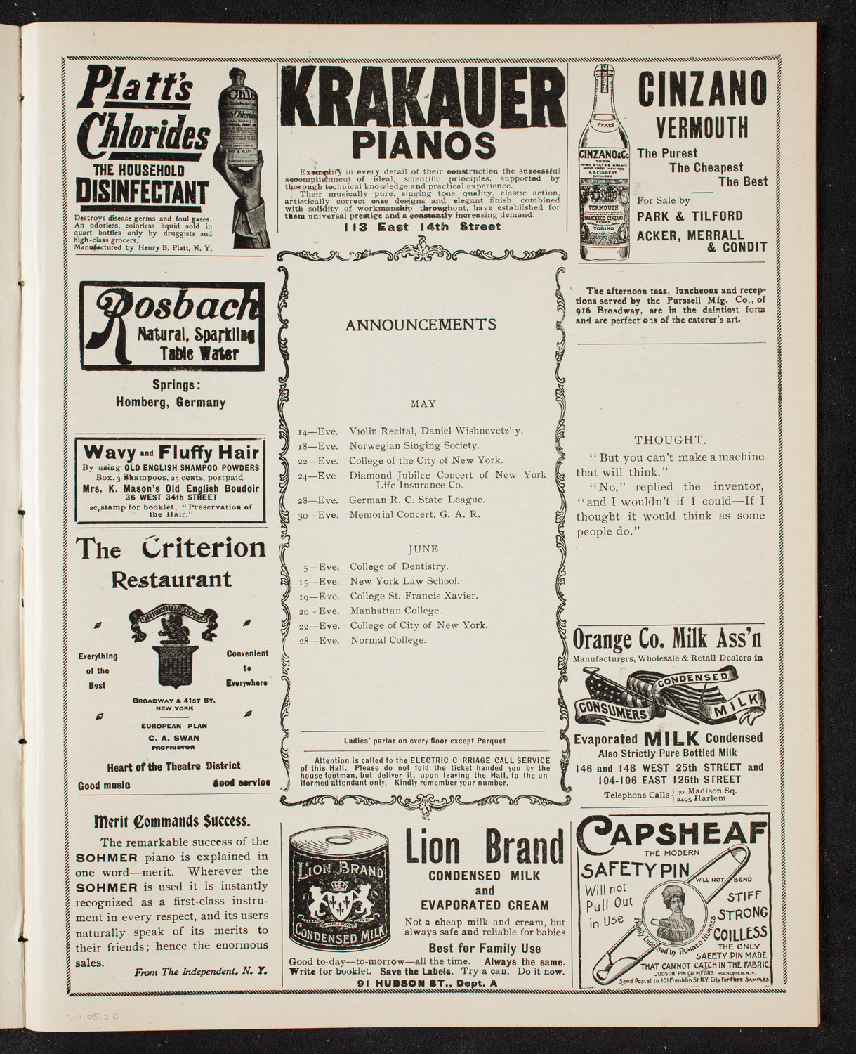 United German Singing Societies of New York, May 7, 1905, program page 3