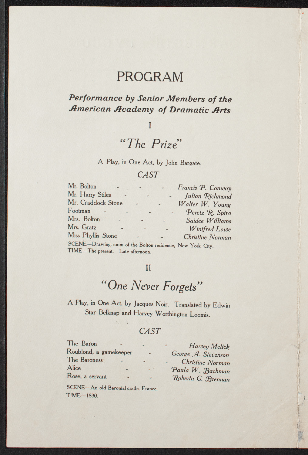 American Academy of Dramatic Arts/Empire Theatre Dramatic School, March 2, 1907, program page 2