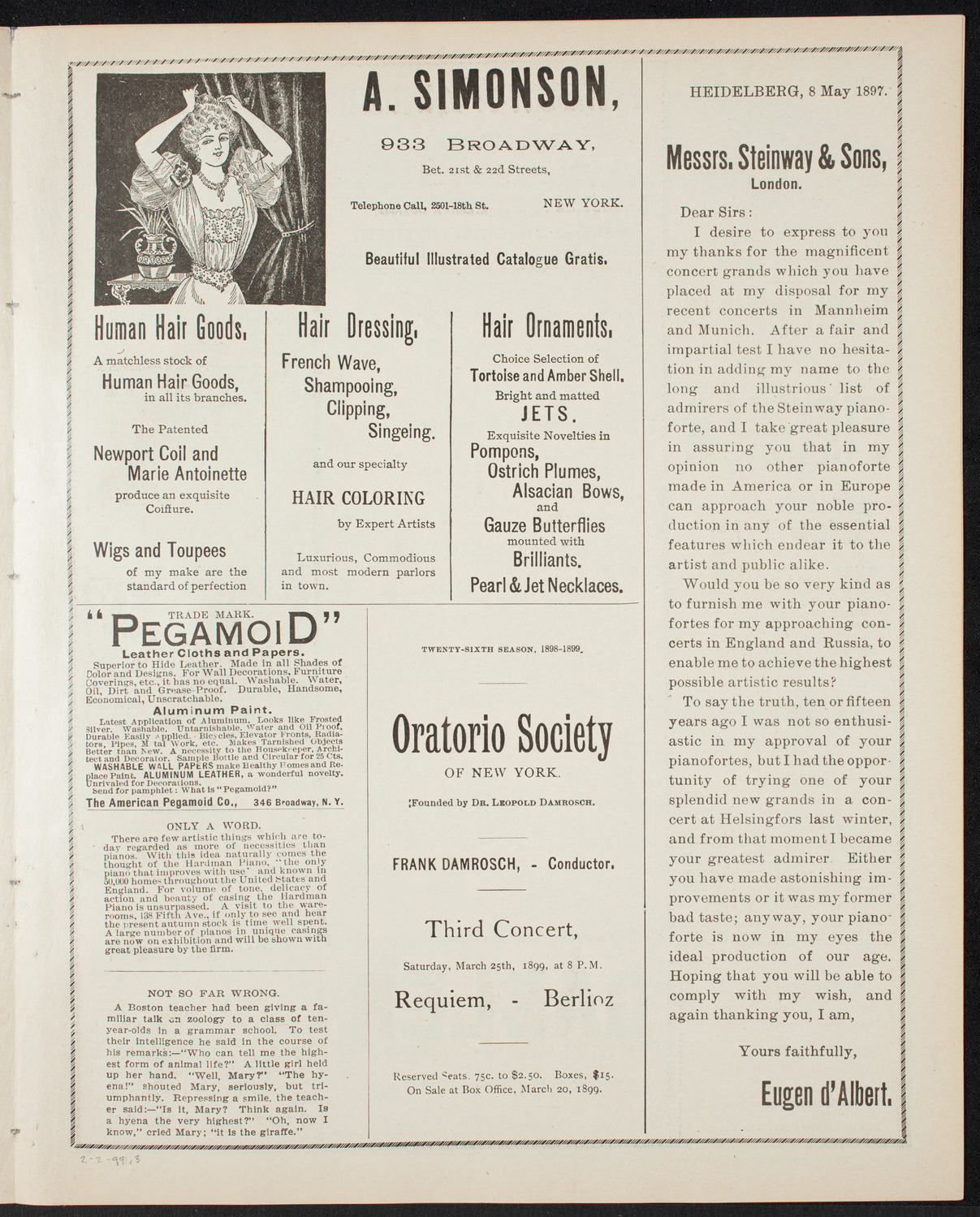 Emil Sauer, Piano, February 2, 1899, program page 5