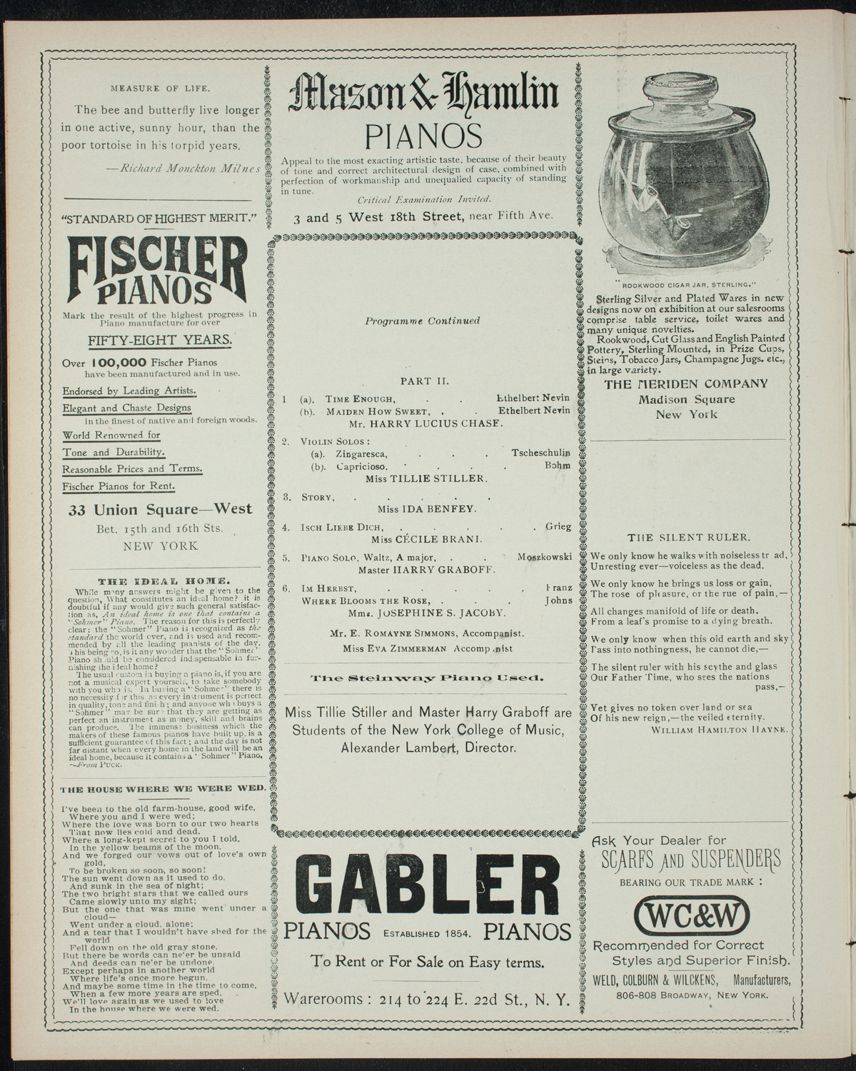 Mount Sinai Alumni Concert, December 28, 1897, program page 6