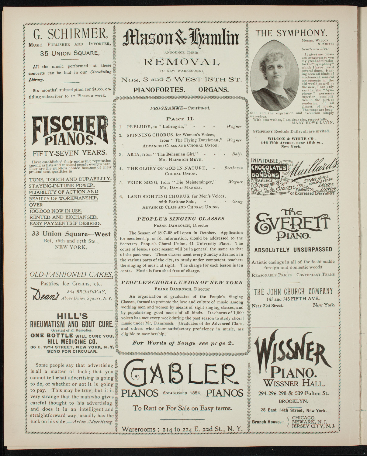 People's Choral Union and Singing Classes, May 2, 1897, program page 6