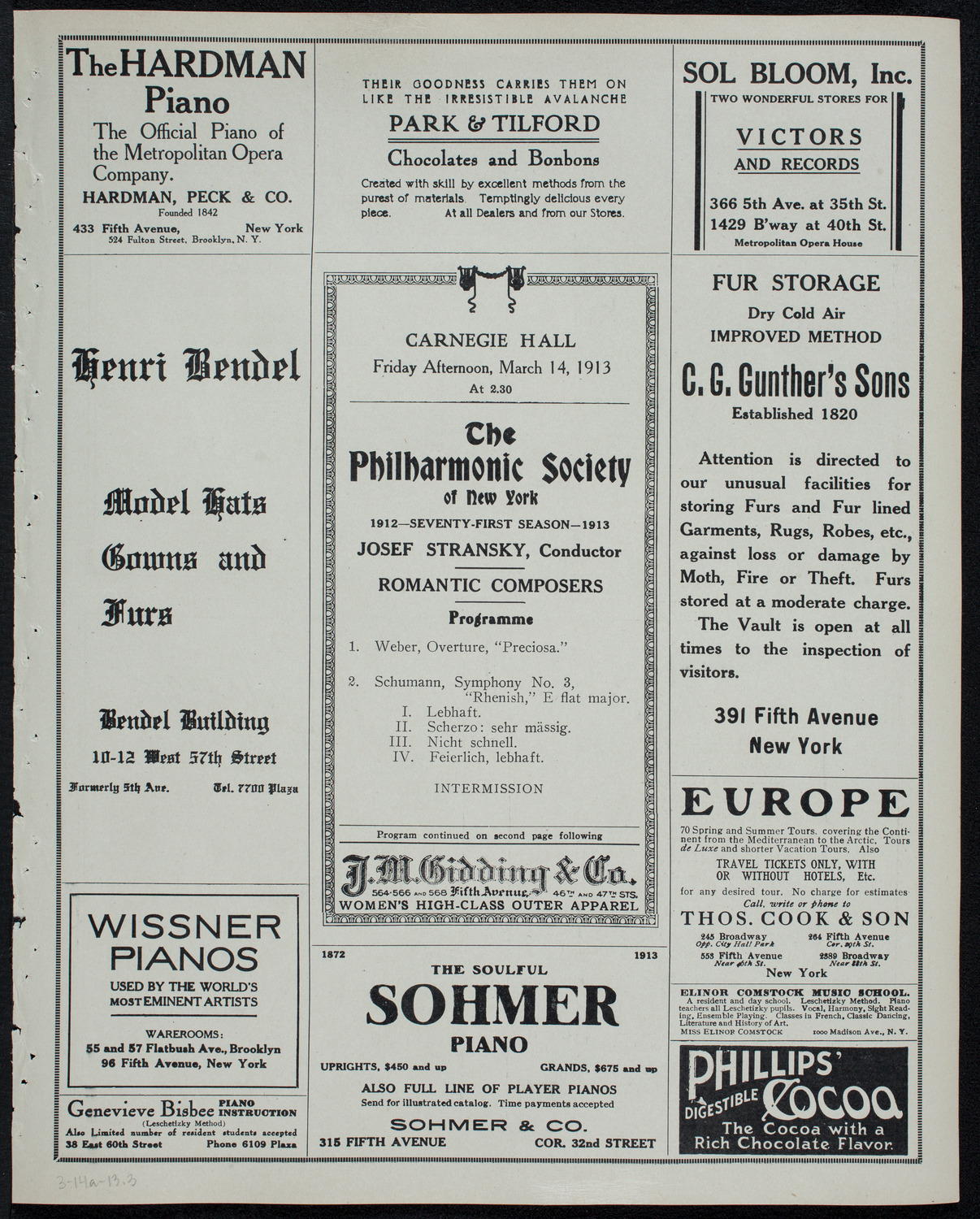 New York Philharmonic, March 14, 1913, program page 5