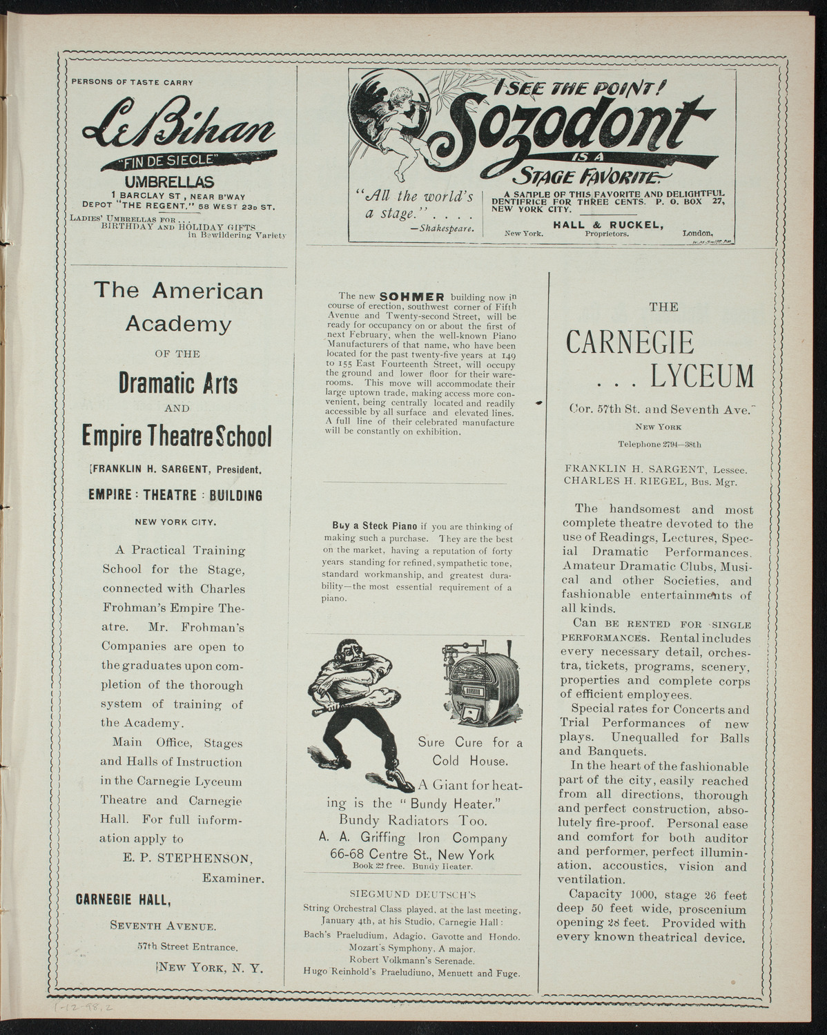 Powers-Mannes Wednesday Morning Musicale, January 12, 1898, program page 3