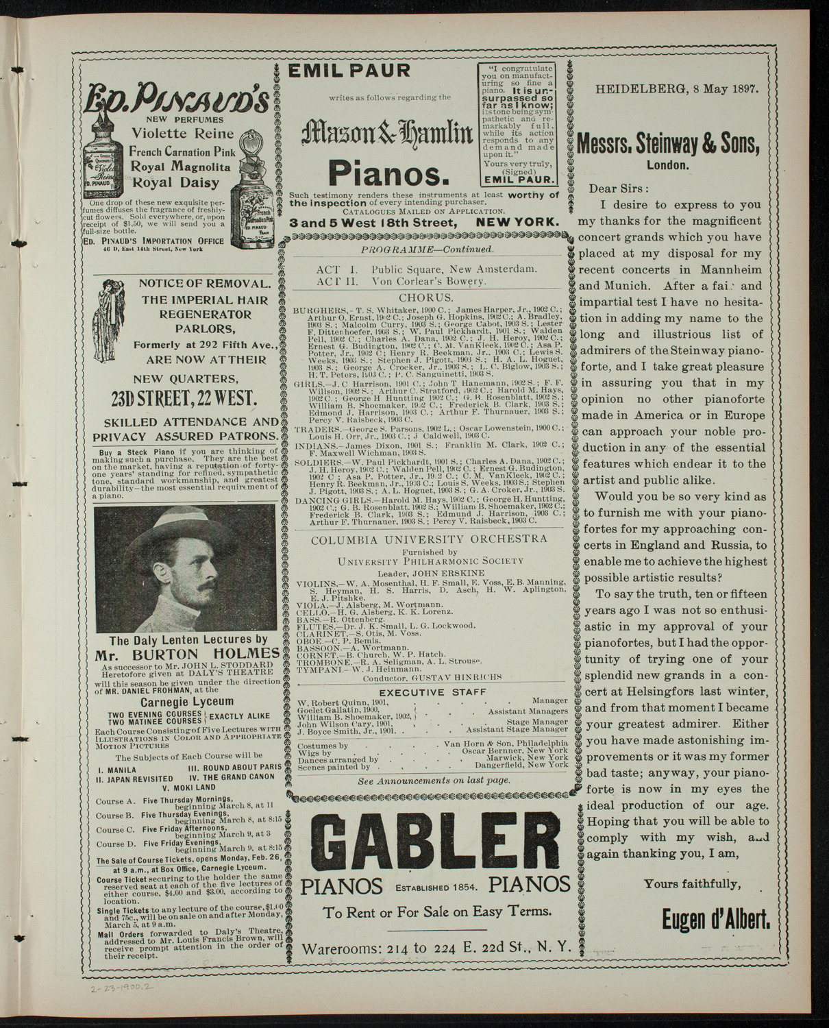 Columbia University Musical Society, February 23, 1900, program page 3