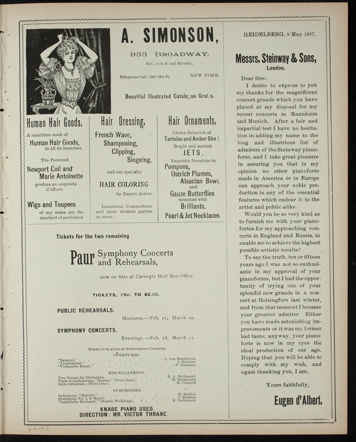 Students' Dramatic Club, February 14, 1899, program page 5