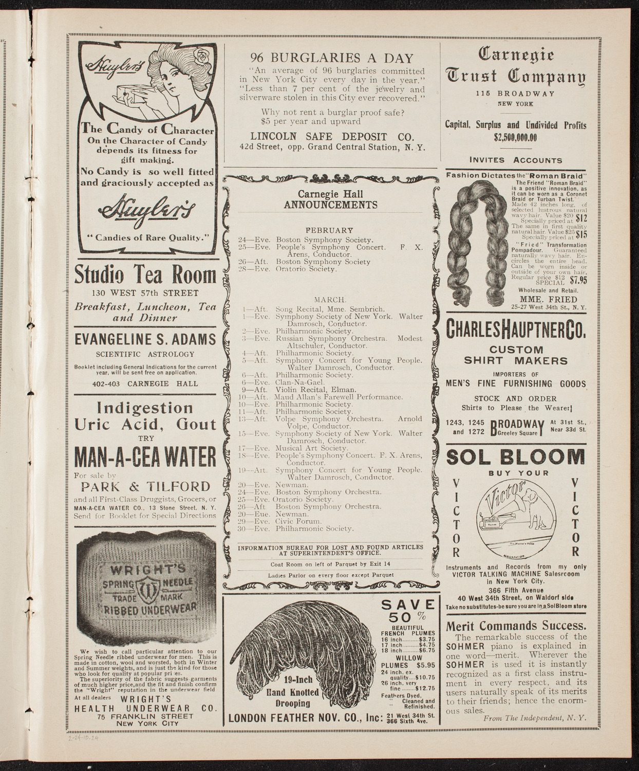 Louise Kirkby-Lunn, Mezzo-Soprano, February 24, 1910, program page 3