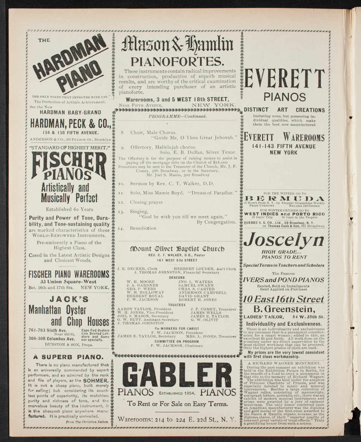 Mount Olivet Baptist Church 22nd Anniversary Service, May 6, 1900, program page 6