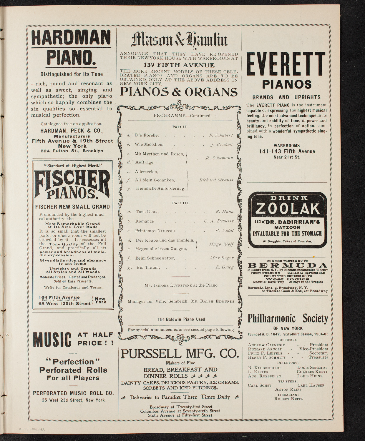 Marcella Sembrich, Soprano, November 12, 1904, program page 7