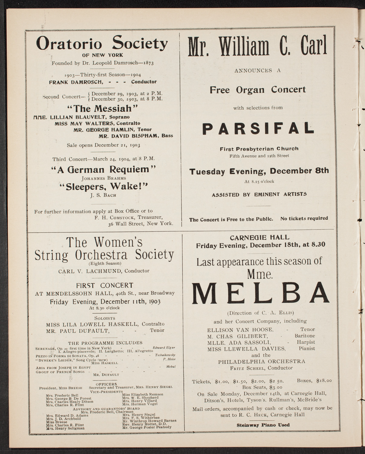 New York Symphony Orchestra, December 6, 1903, program page 10