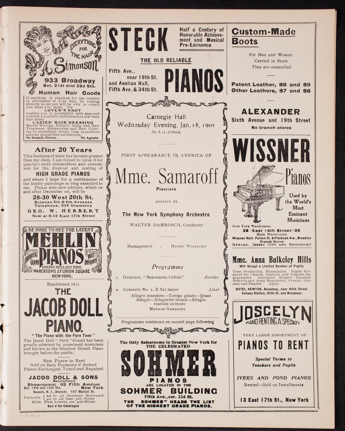 Olga Samaroff, Piano, with the New York Symphony Orchestra, January 18, 1905, program page 5