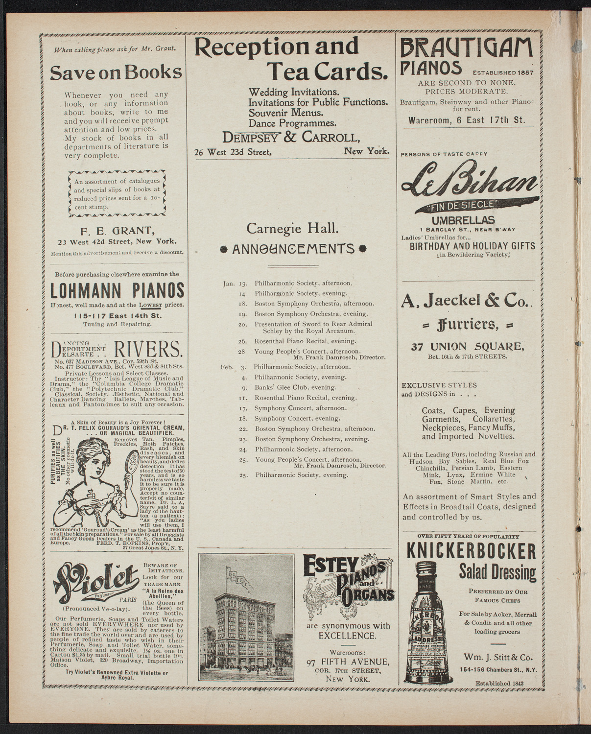 Lilli Lehmann, Soprano, January 10, 1899, program page 2