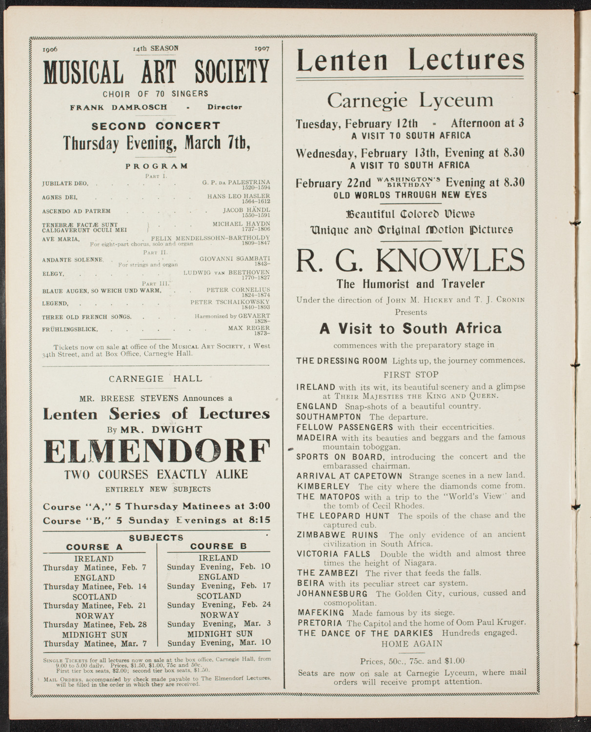 Elmendorf Lecture: Ireland, February 10, 1907, program page 10