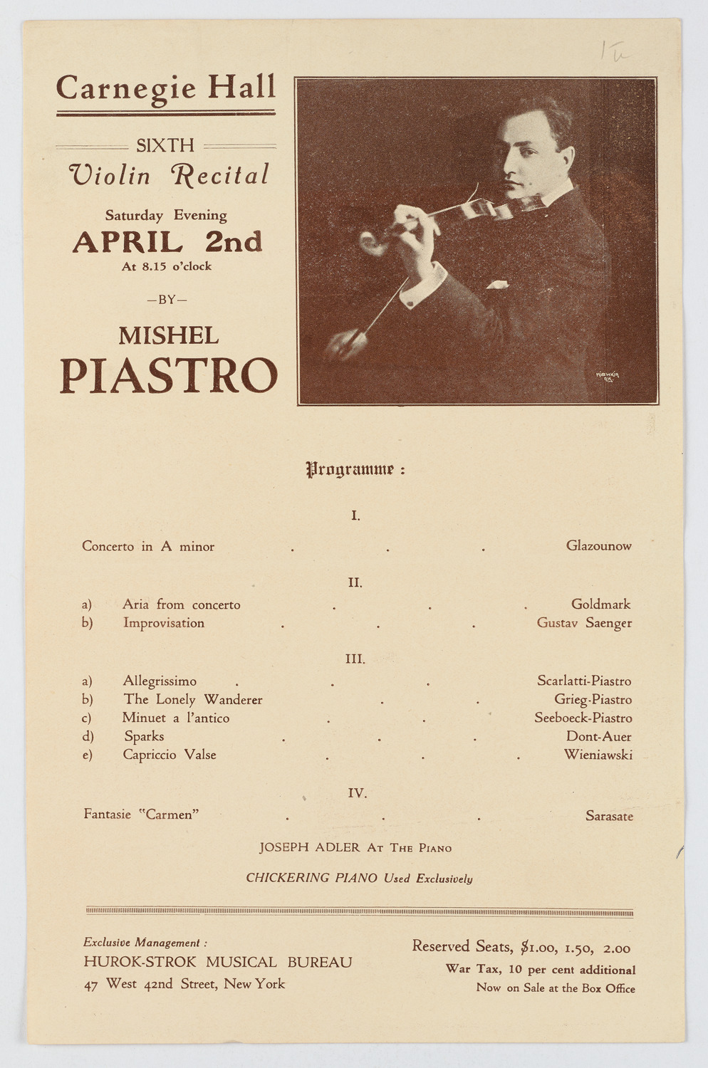 Mishel Piastro, April 2, 1921