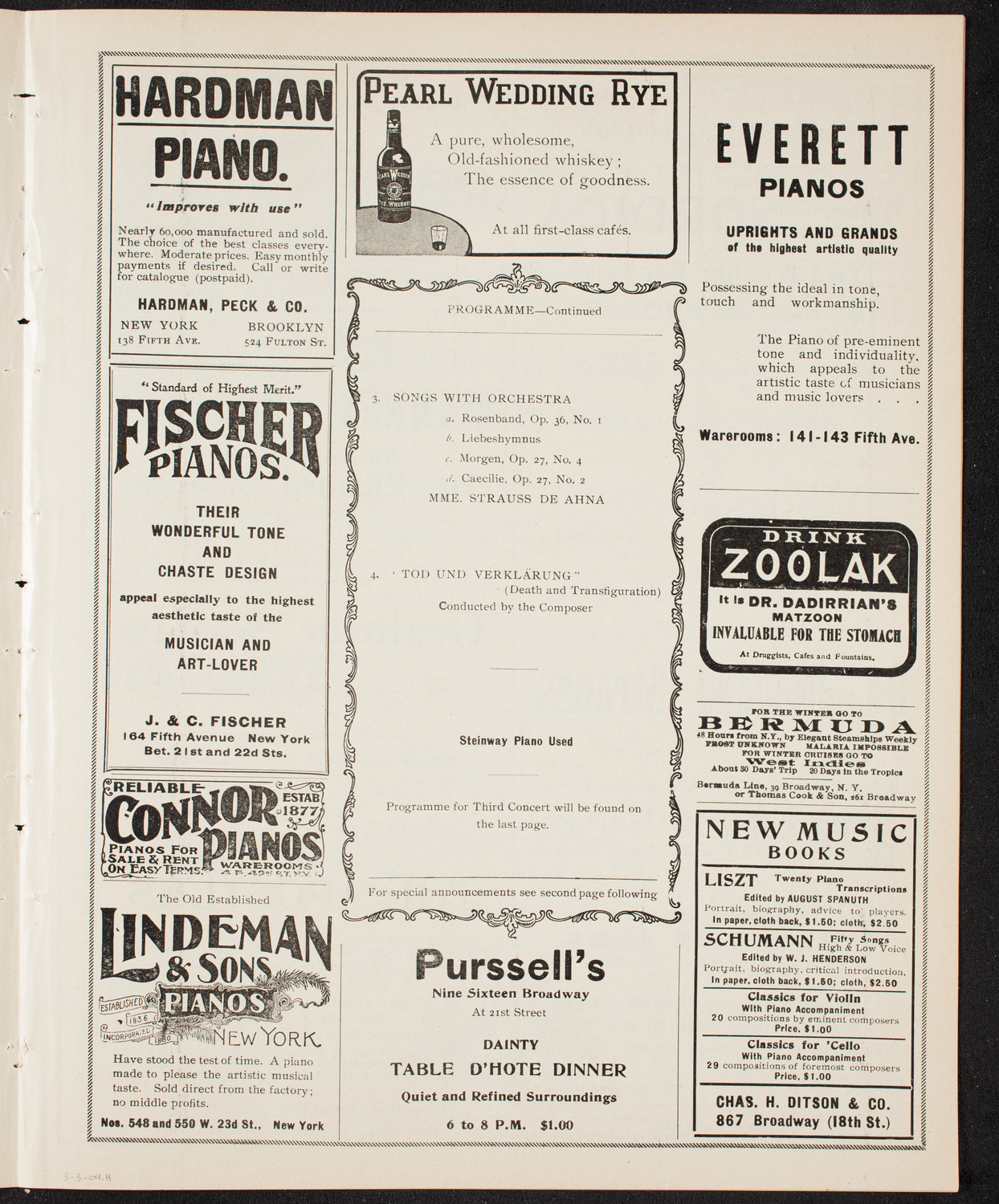 Richard Strauss with Wetzler Symphony Orchestra, March 3, 1904, program page 7