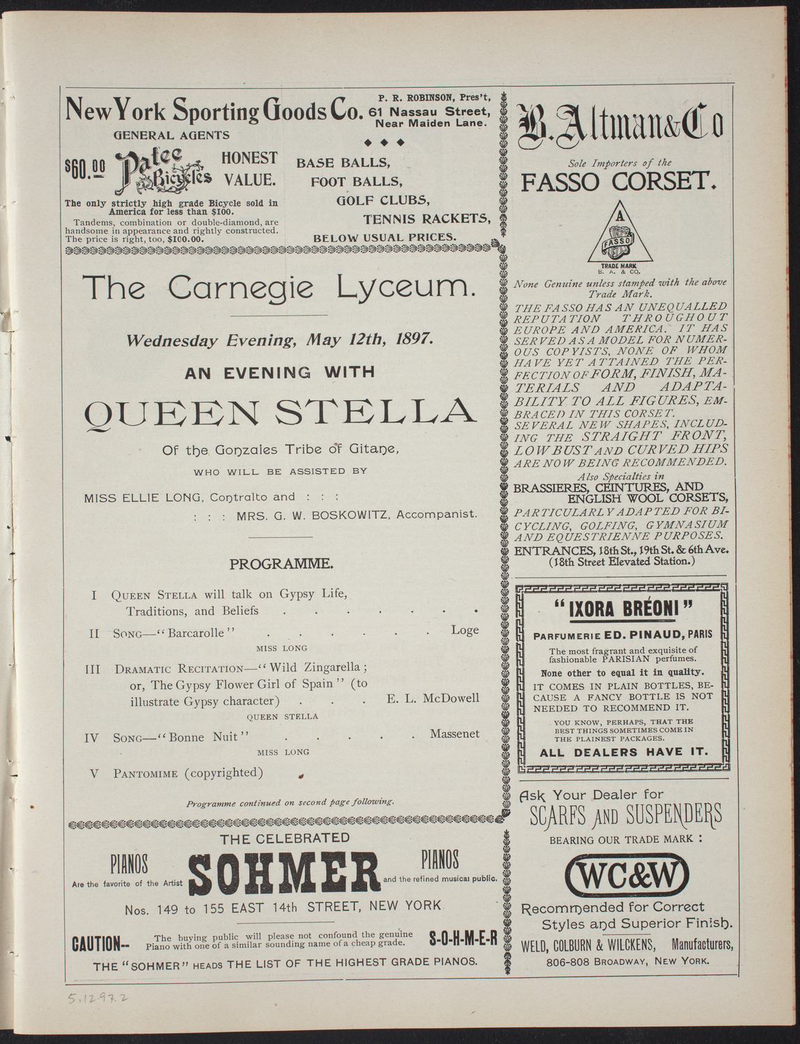 An Evening with Queen Stella, May 12, 1897, program page 3