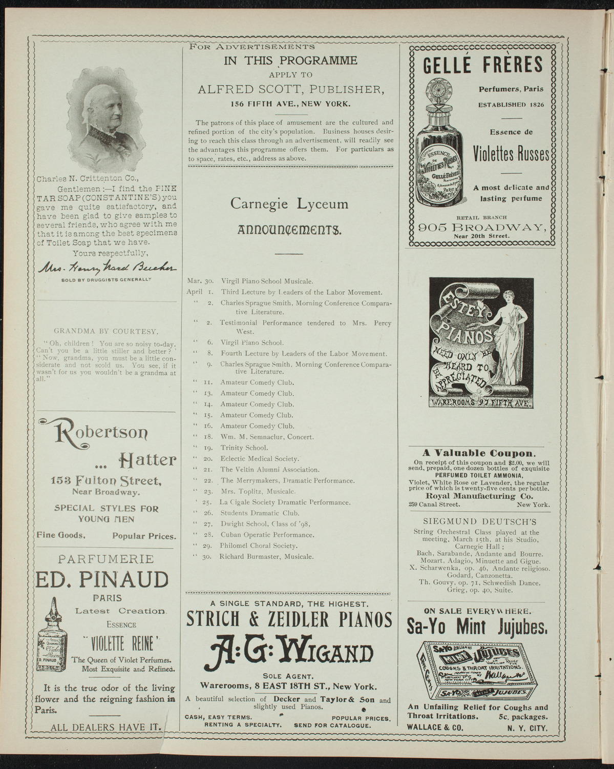 Powers-Mannes Lenten Musicale/ Wednesday Morning Musicale, March 30, 1898, program page 2