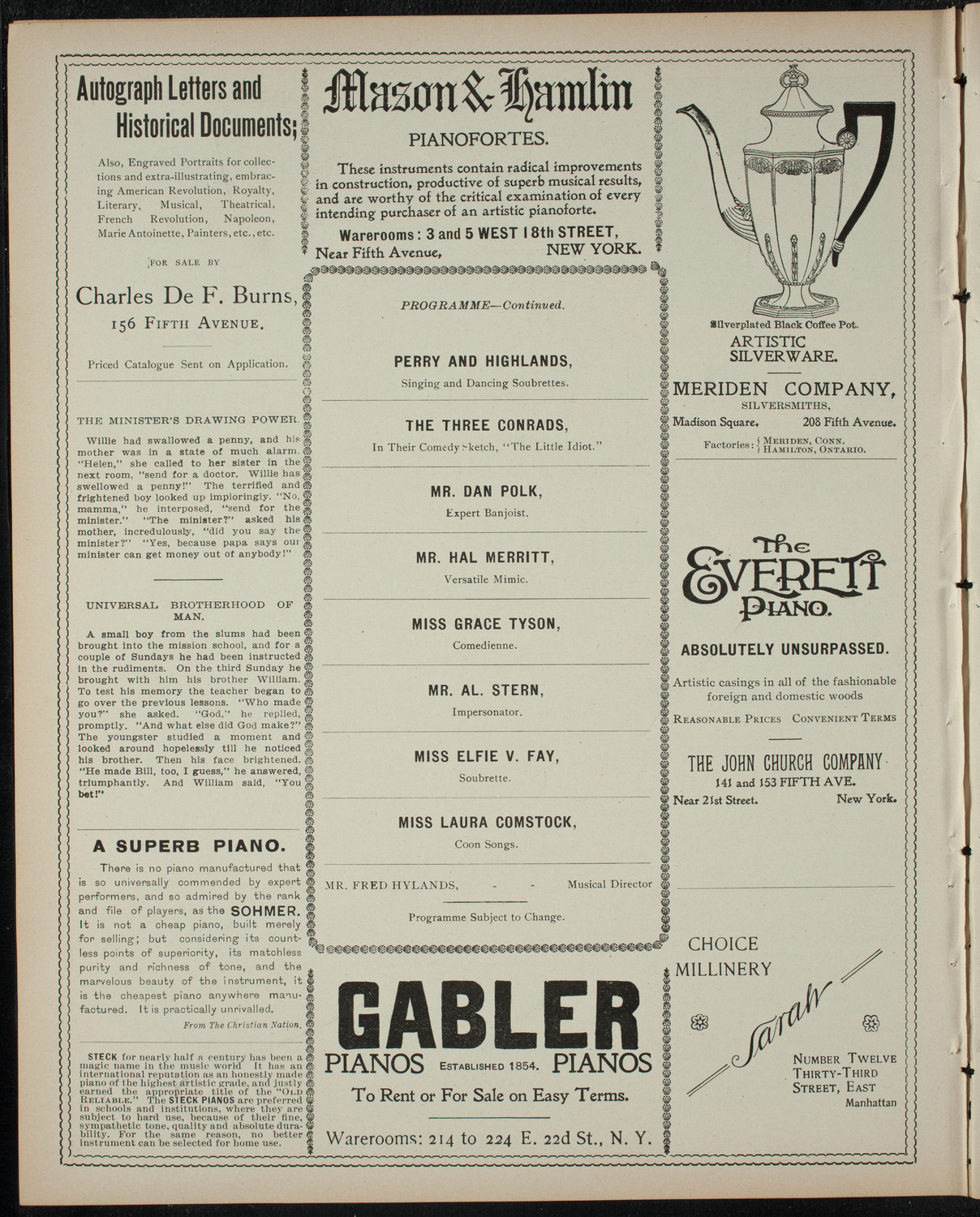 Vaudeville Entertainment, May 26, 1899, program page 6