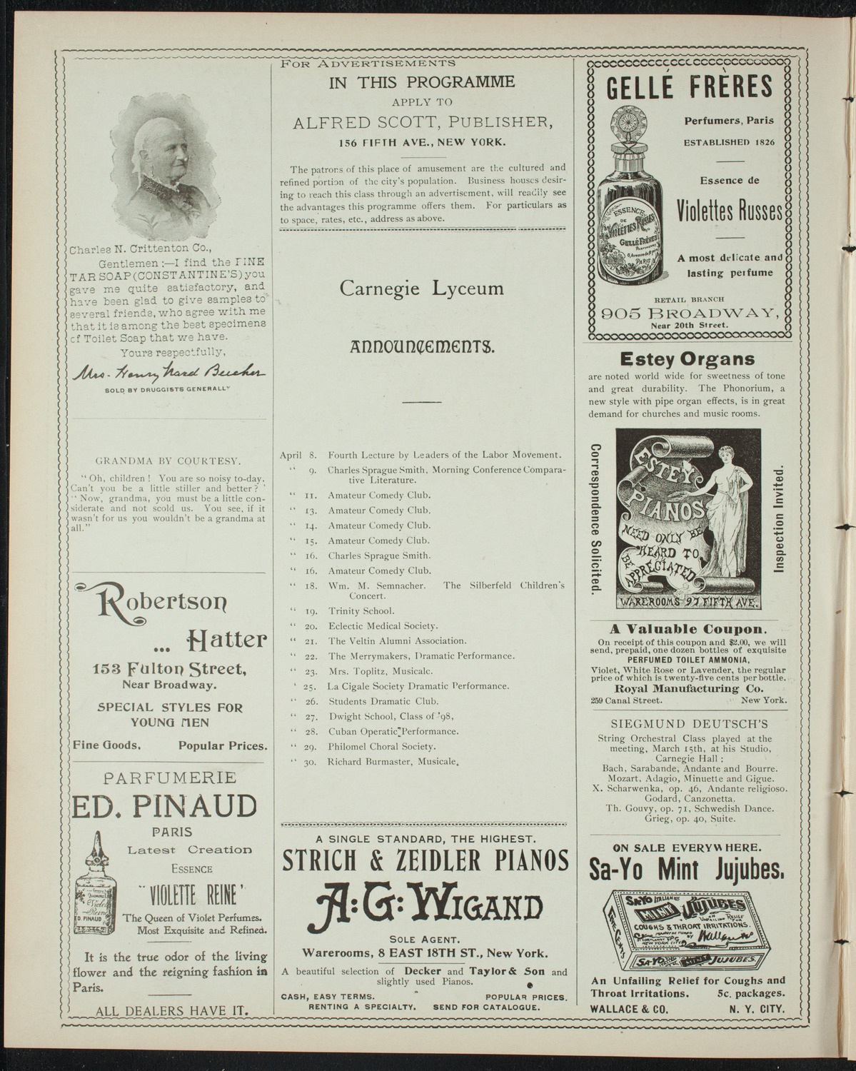 Virgil Piano School Student Recital, April 6, 1898, program page 2