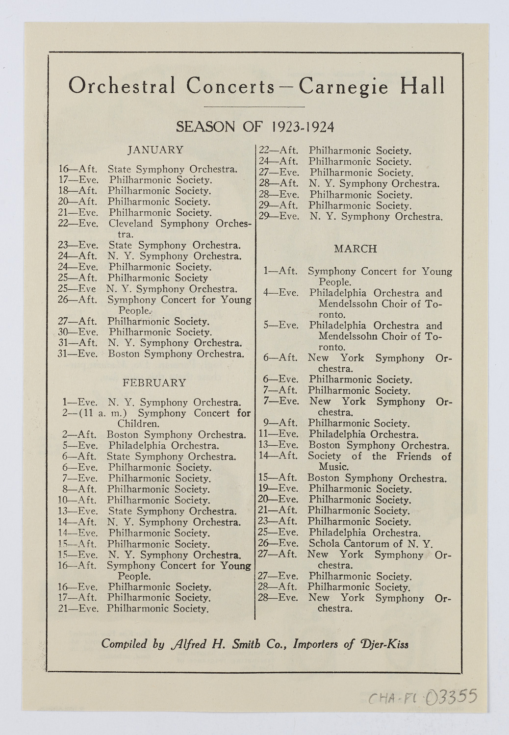 Djer-Kiss Cosmetics Orchestral Concert Schedules, 1924