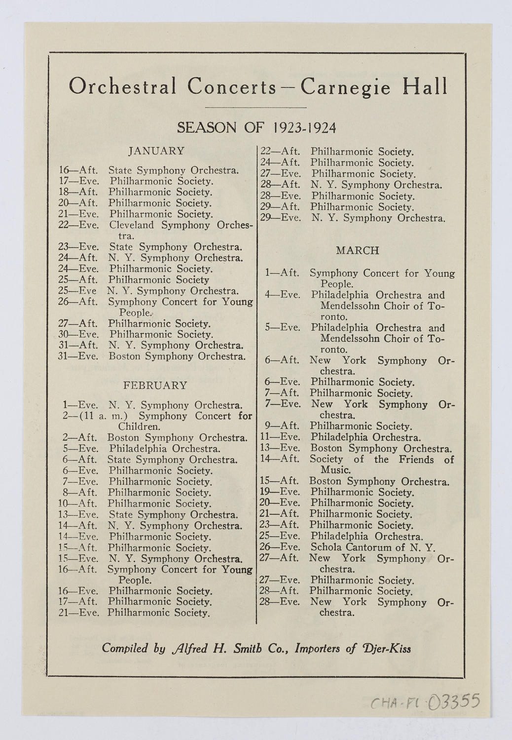 Djer-Kiss Cosmetics Orchestral Concert Schedules, 1924