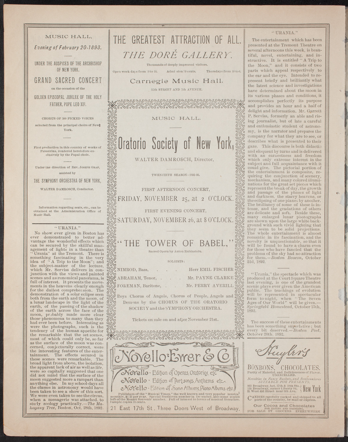 Benefit: Roman Catholic Orphan Asylums, November 17, 1892, program page 6