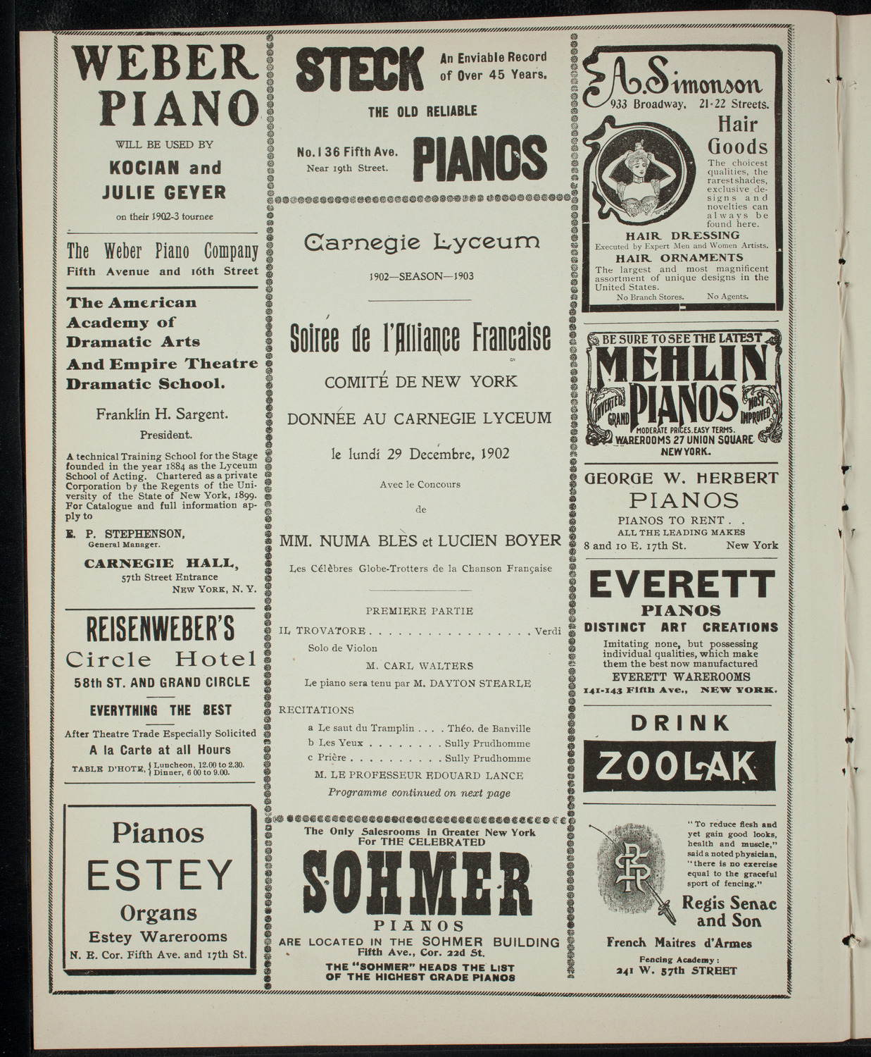 Soirée de l'Alliance Française, December 29, 1902, program page 2