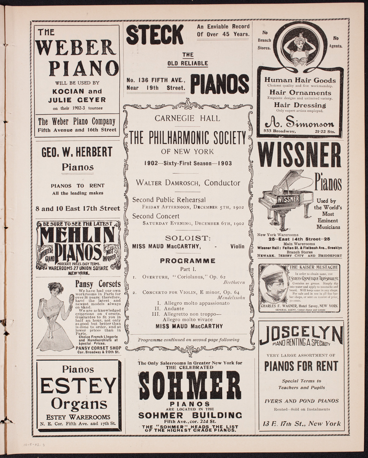 New York Philharmonic, December 5, 1902, program page 5