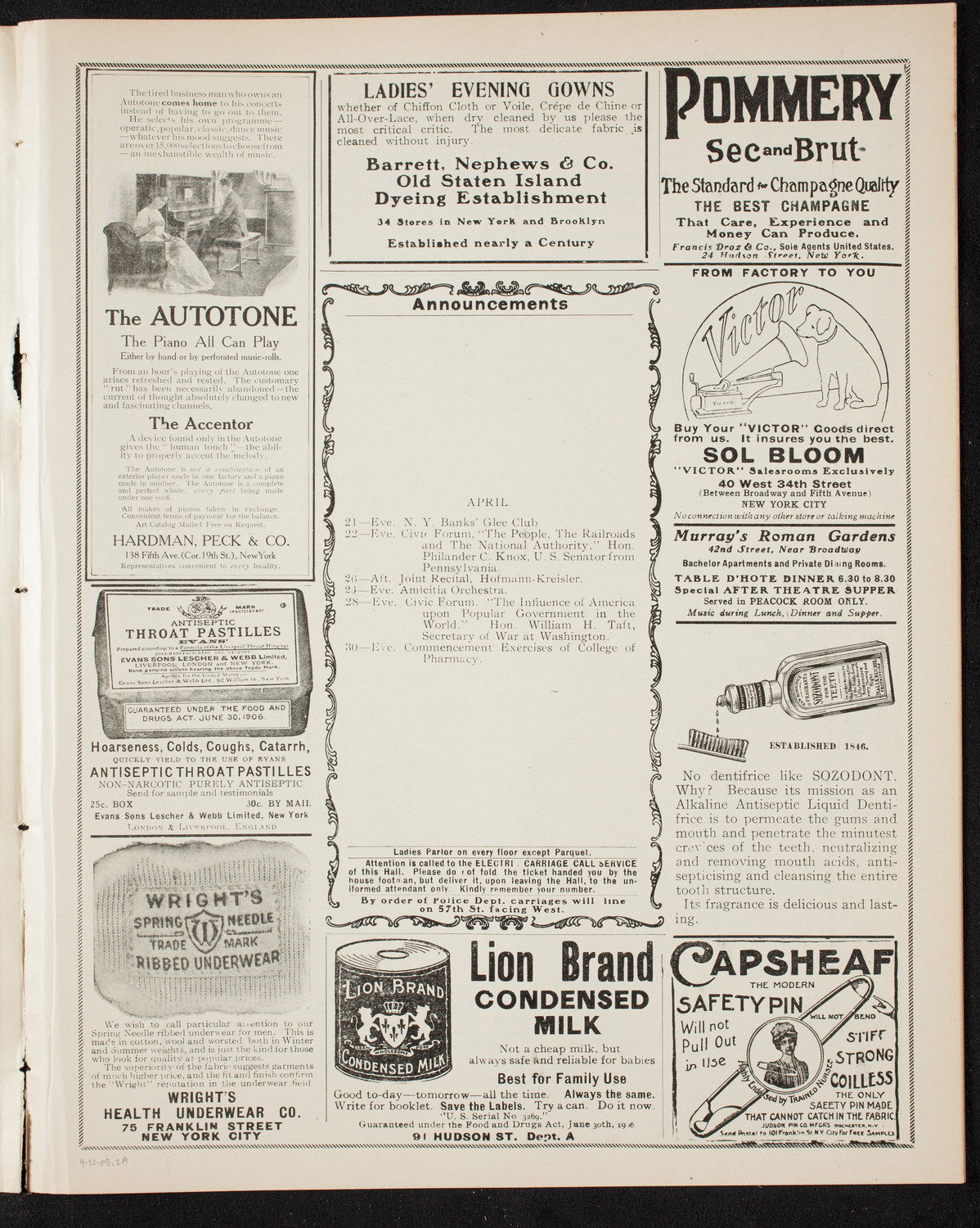 Harold Bauer, Piano, April 21, 1908, program page 3