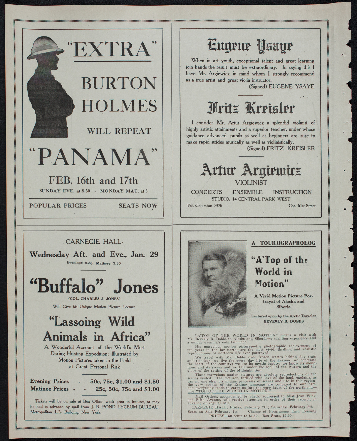 Motion Picture Lecture by Col. Charles J. "Buffalo" Jones, January 27, 1913, program page 10