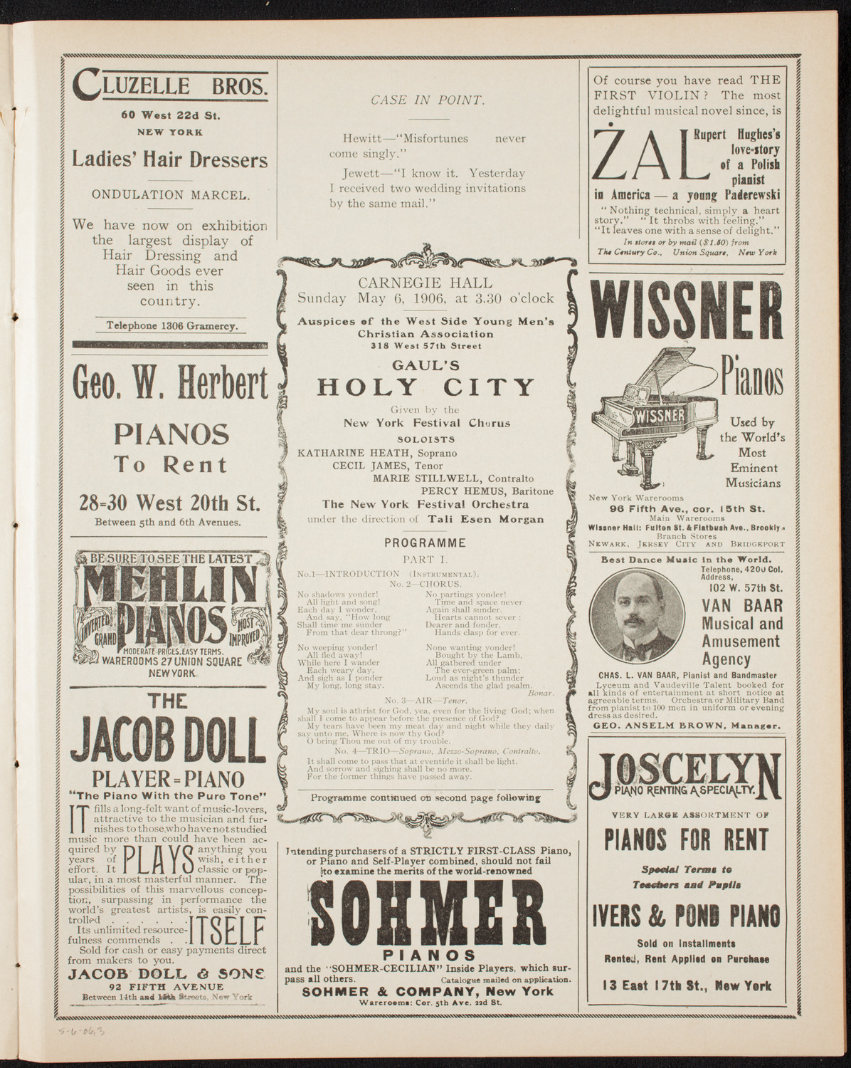 Men's Mass Meeting/ New York Festival Chorus and Orchestra, May 6, 1906, program page 5