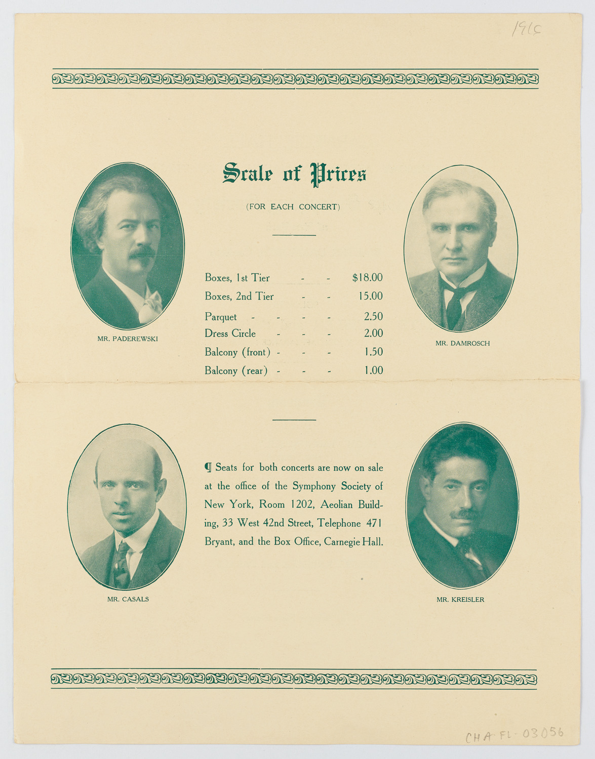 New York Symphony Orchestra, March 9, 1916