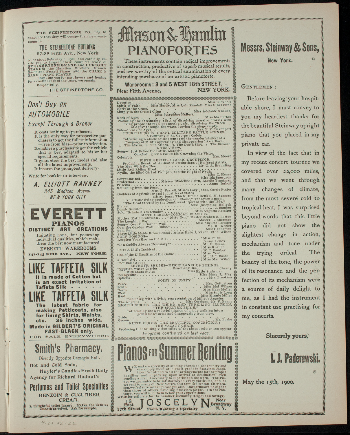 Benefit Performance for The International Order of the Kings' Daughters and Sons, April 26, 1902, program page 3