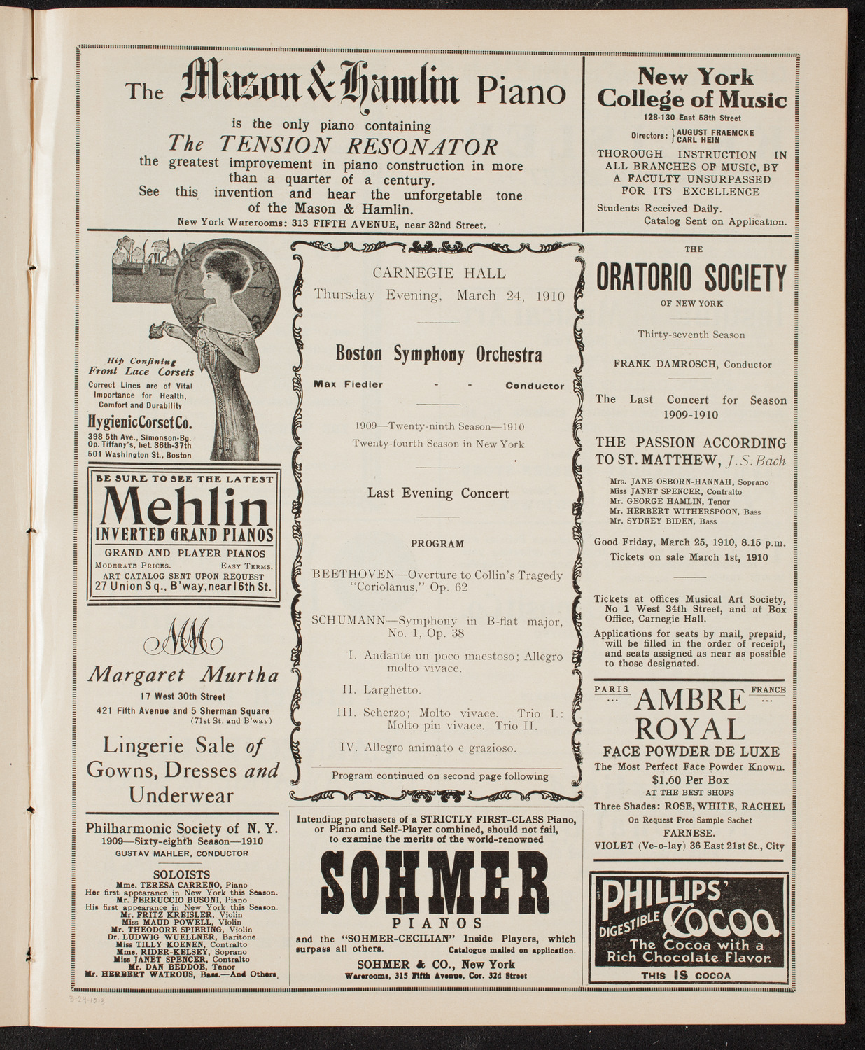 Boston Symphony Orchestra, March 24, 1910, program page 5