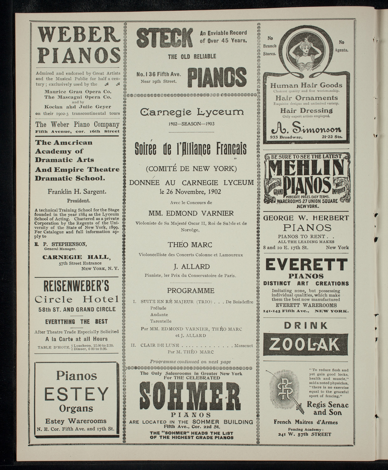 Soirée de l'Alliance Française, November 26, 1902, program page 2