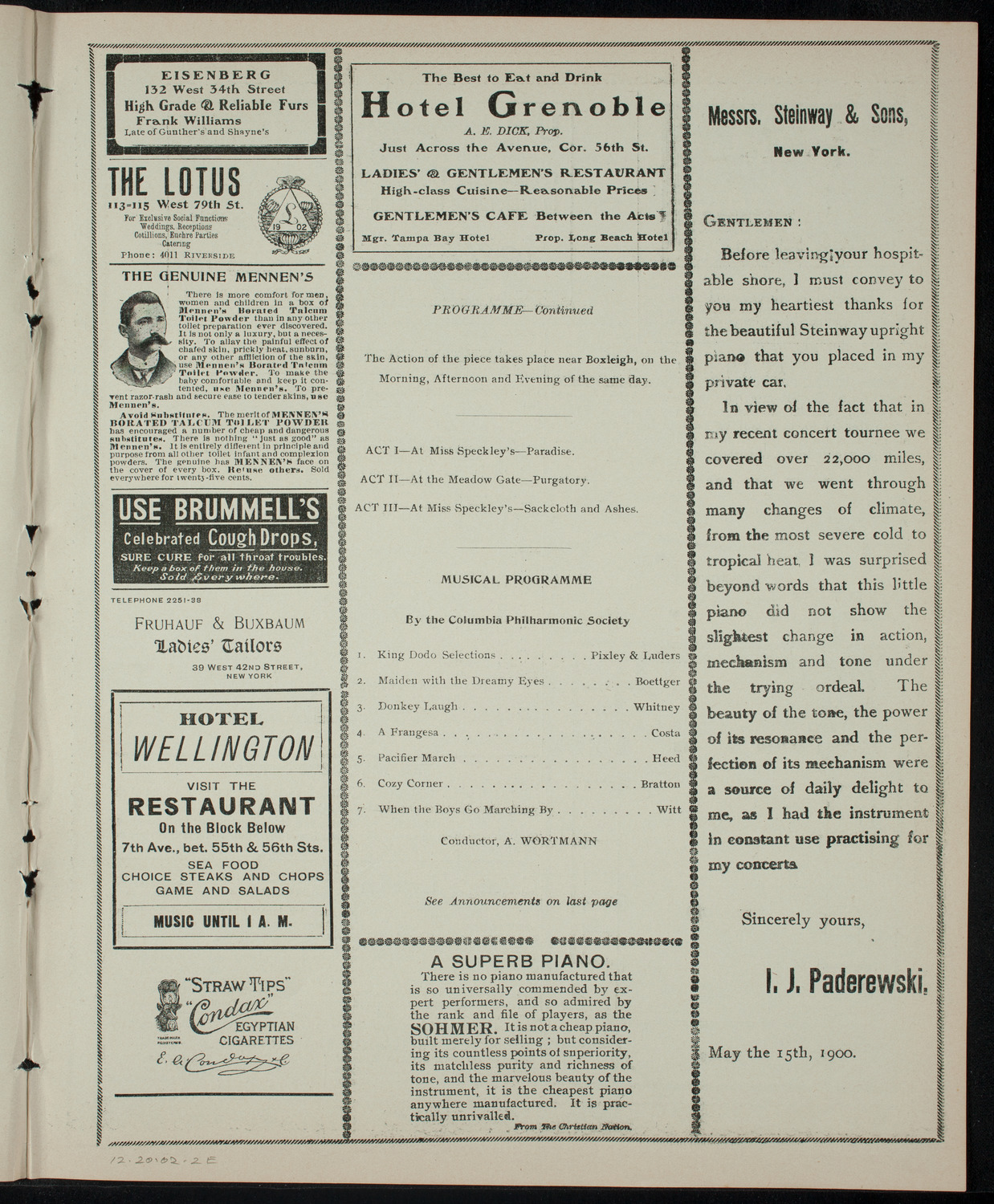 Columbia University Sophomore Dramatic Association, December 20, 1902, program page 3