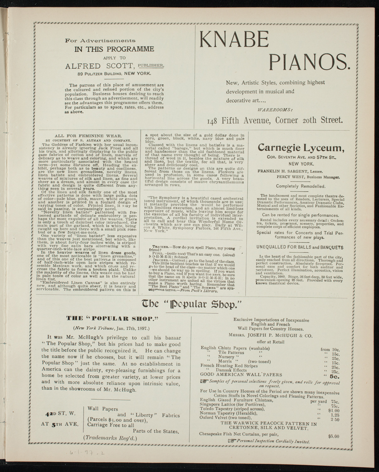 American Union of Swedish Singers, June 1, 1897, program page 3