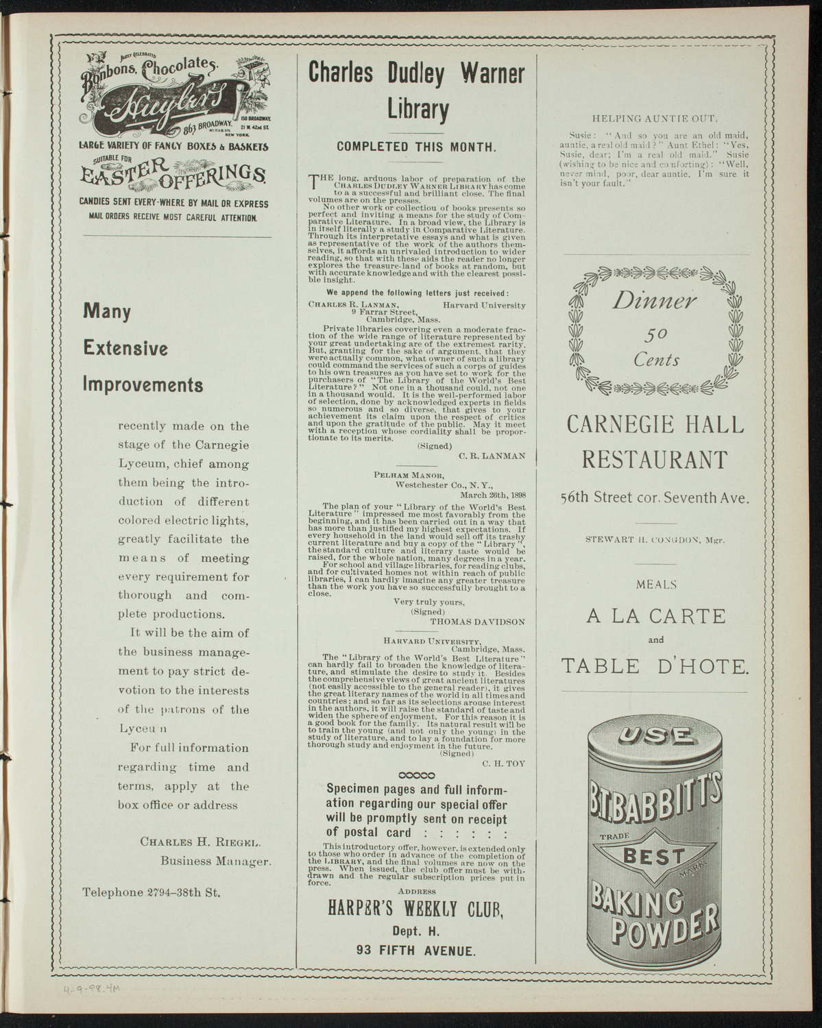 Comparative Literature Society Saturday Morning Conference, April 9, 1898, program page 7