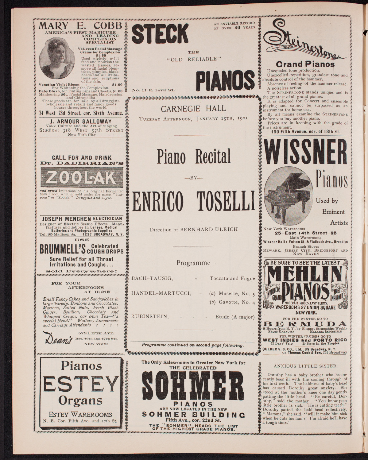 Enrico Toselli, Piano, January 15, 1901, program page 4