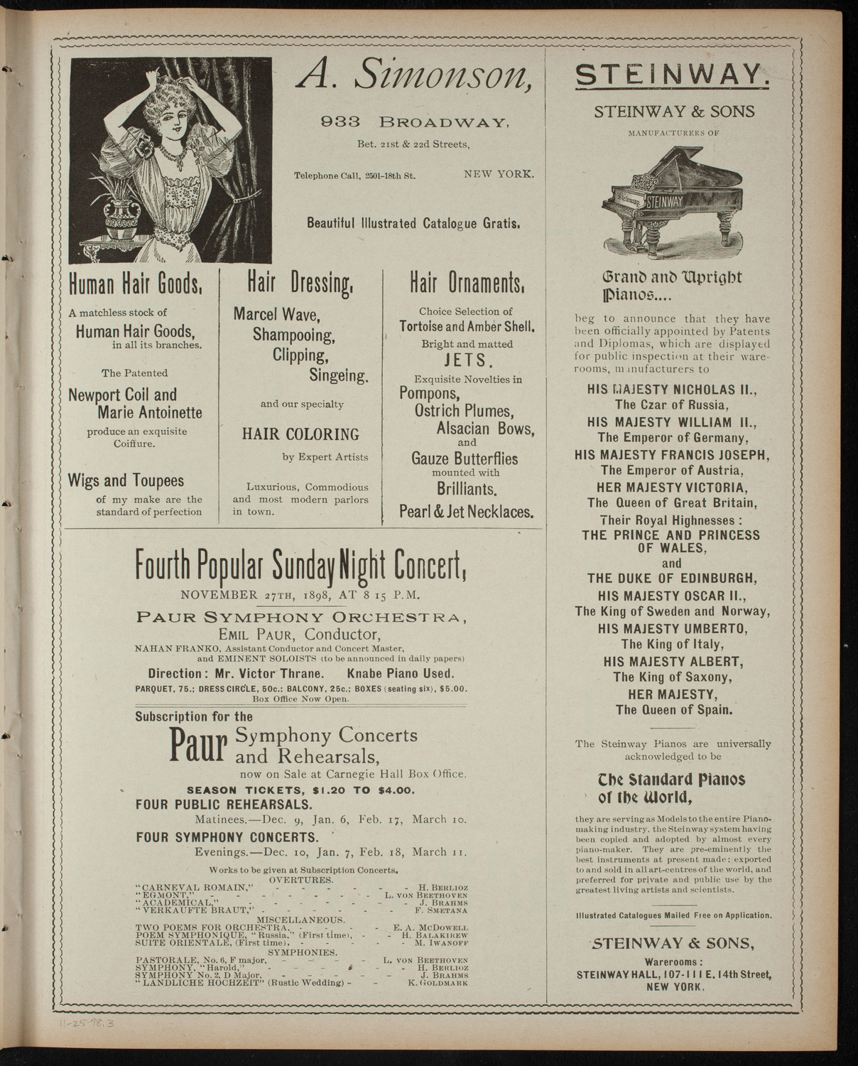Shakespeare Recital: The Tempest, November 25, 1898, program page 5