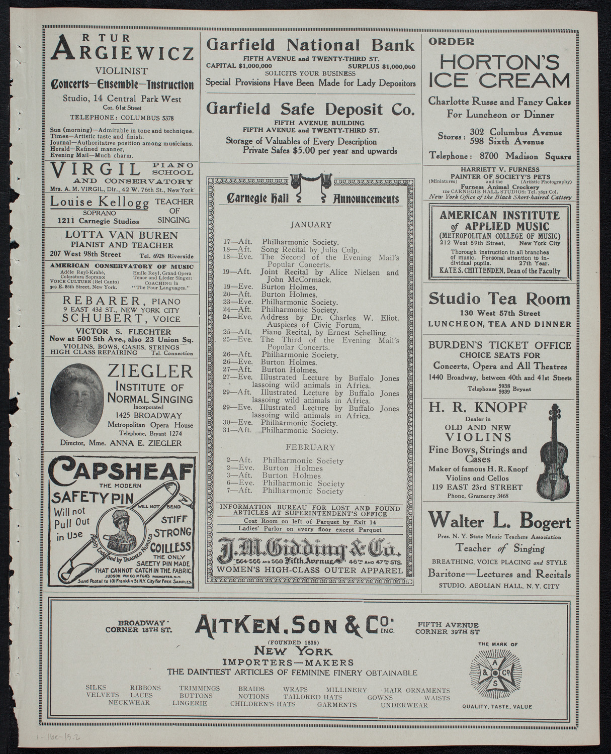 New York Philharmonic, January 16, 1913, program page 3