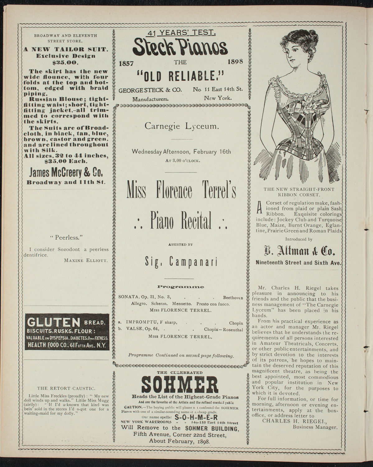 Florence Terrell, February 16, 1898, program page 4