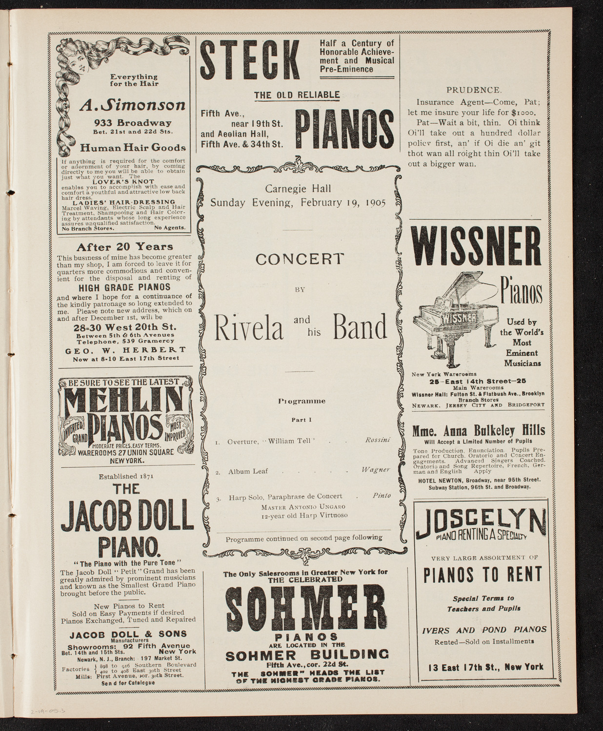 Rivela and His Band, February 19, 1905, program page 5