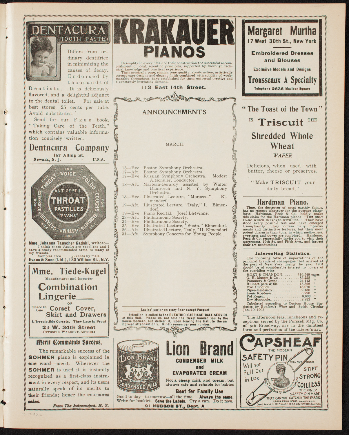 Elmendorf Lecture: Switzerland, March 12, 1906, program page 3