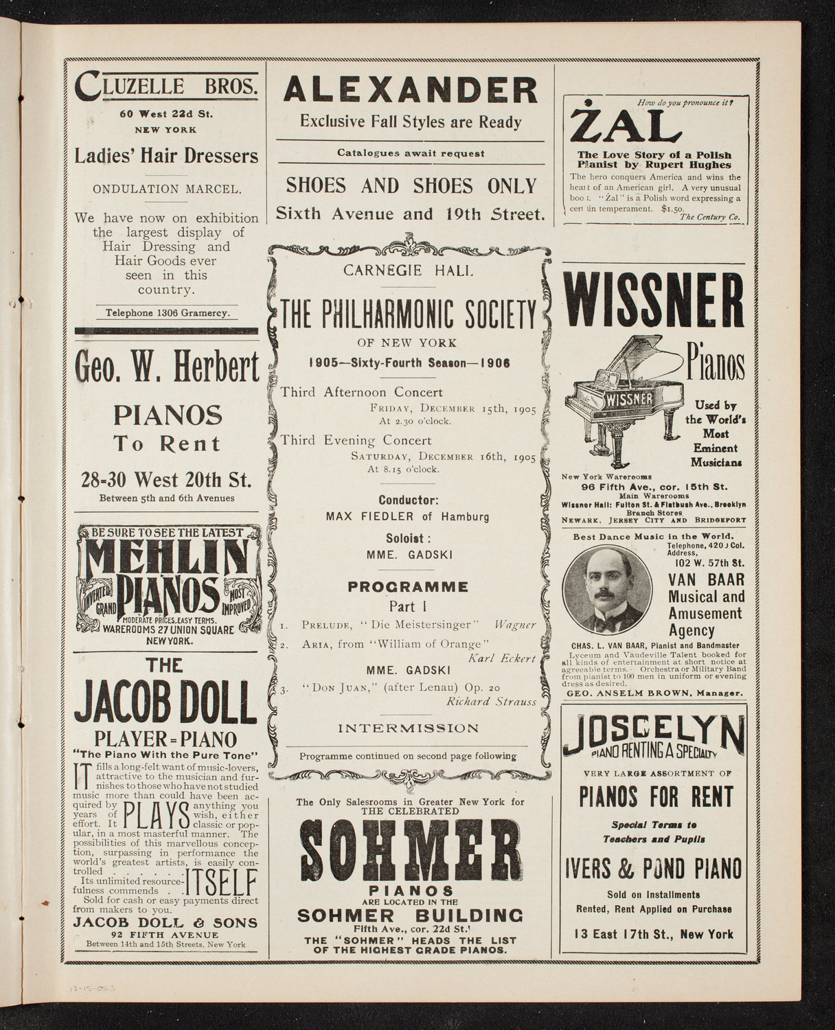 New York Philharmonic, December 15, 1905, program page 5