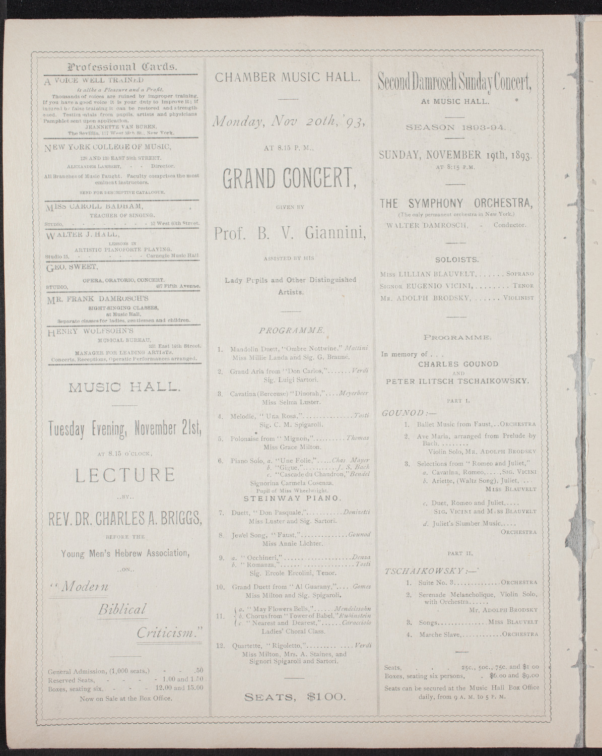 New York Philharmonic, November 18, 1893, program page 2