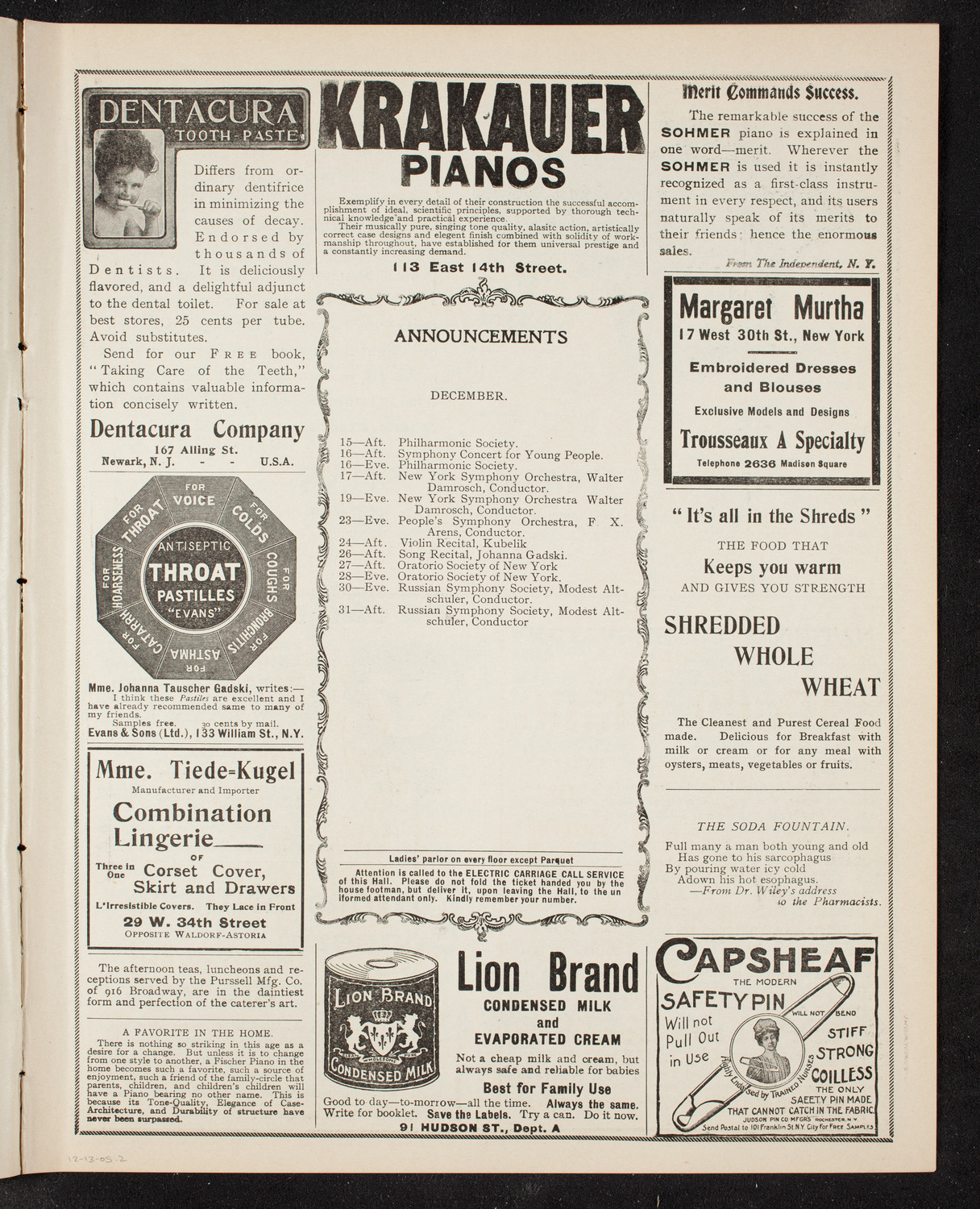 Musical Art Society of New York, December 14, 1905, program page 3