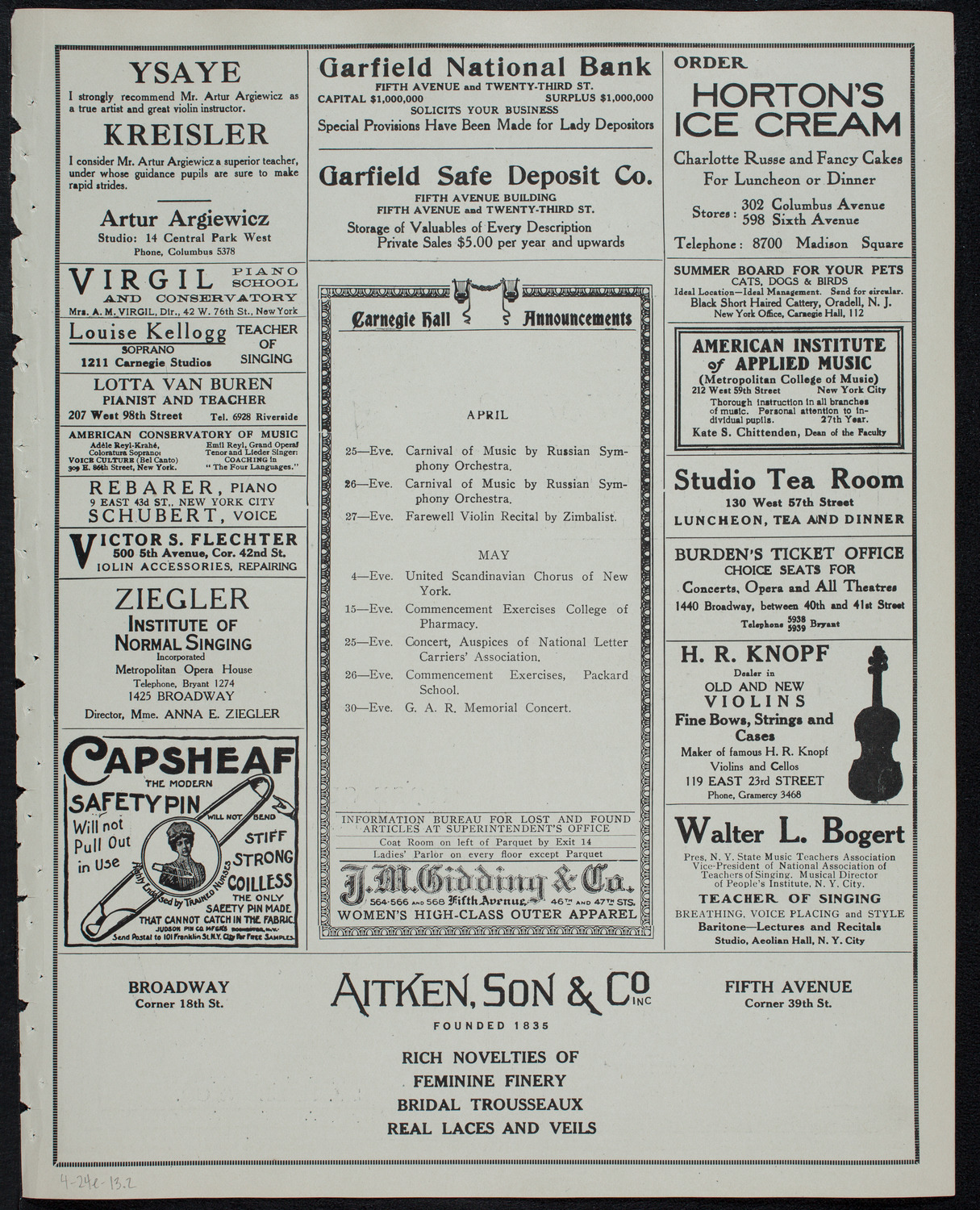 Russian Symphony Society of New York, April 24, 1913, program page 3