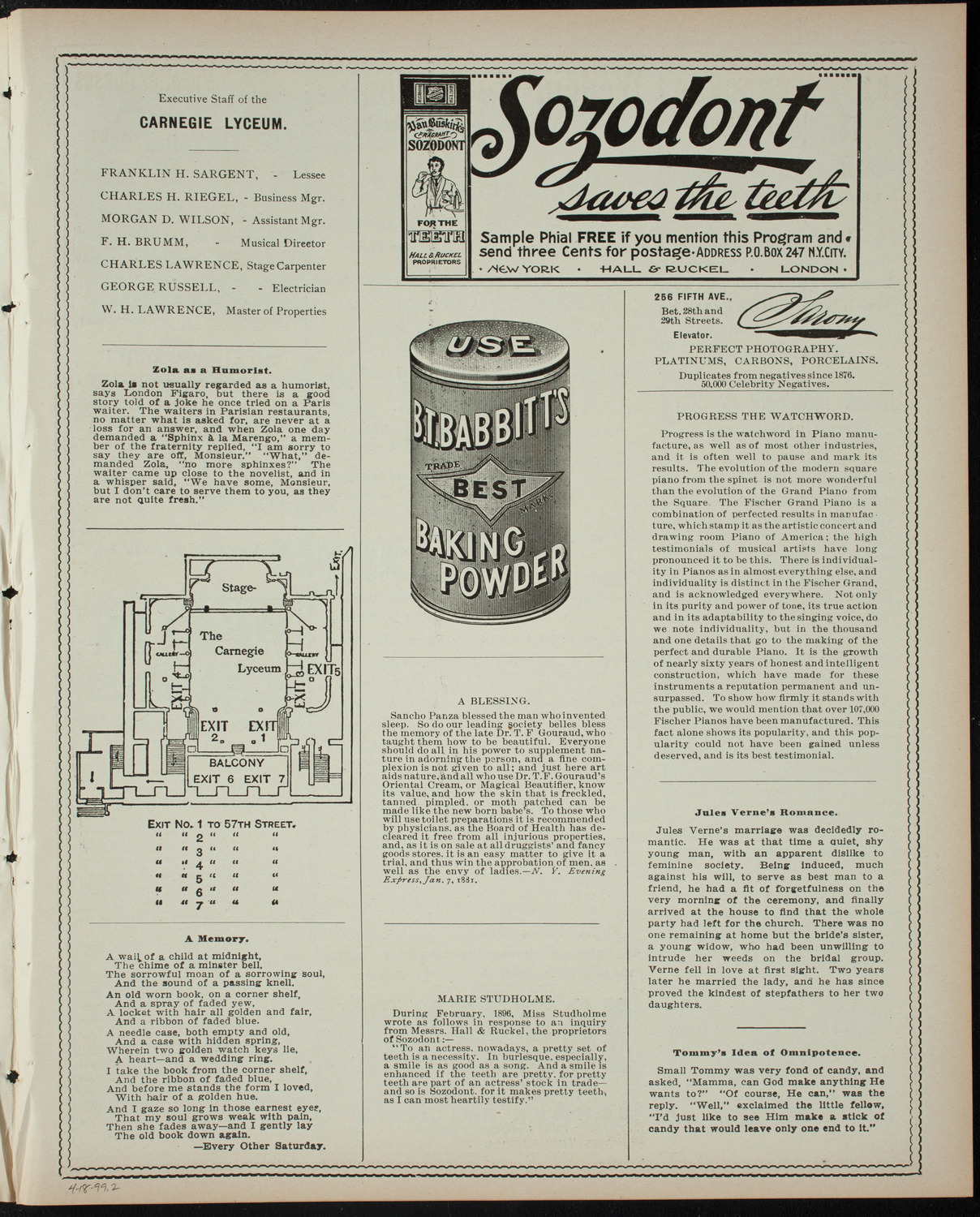 Students' Dramatic Club, April 18, 1899, program page 3