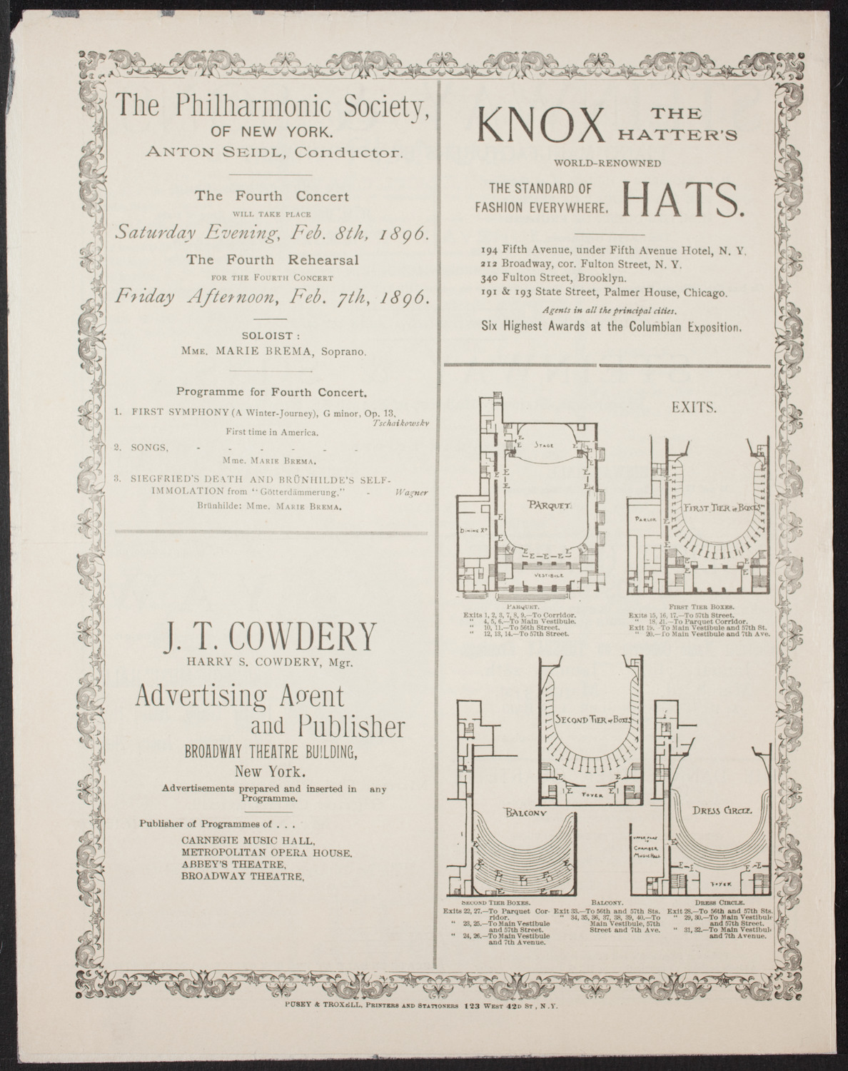 New York Philharmonic, January 11, 1896, program page 4